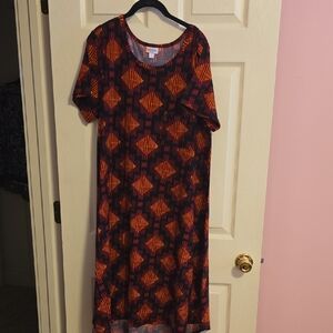 LuLaRoe Orange and Black Geometric Midi Dress